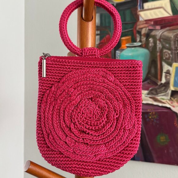 The Sak - Ayla Ring Handle Hand Crochet Flower Pouch in Magenta - Picture 1 of 7